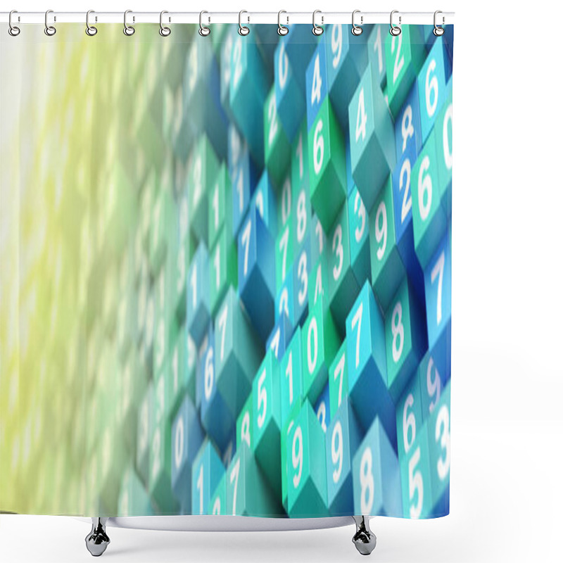 Personality  Green Blue 3D Numbers Blocks Buttons   Shower Curtains