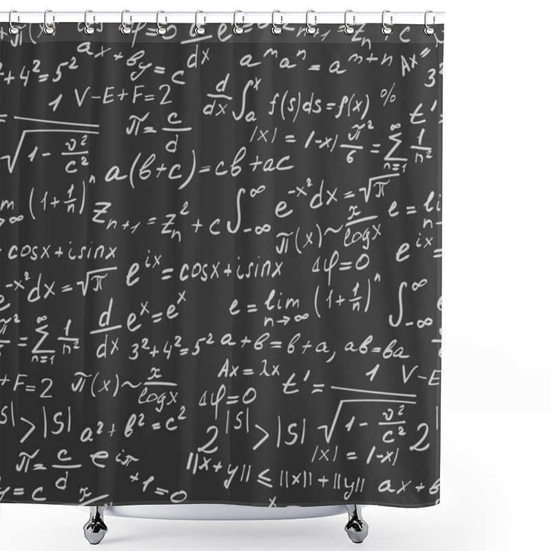 Personality  Seamless Background On The Topic Of Mathematical Theorems, Symbols, And Formulas, Light Contour On A Dark  Background Shower Curtains