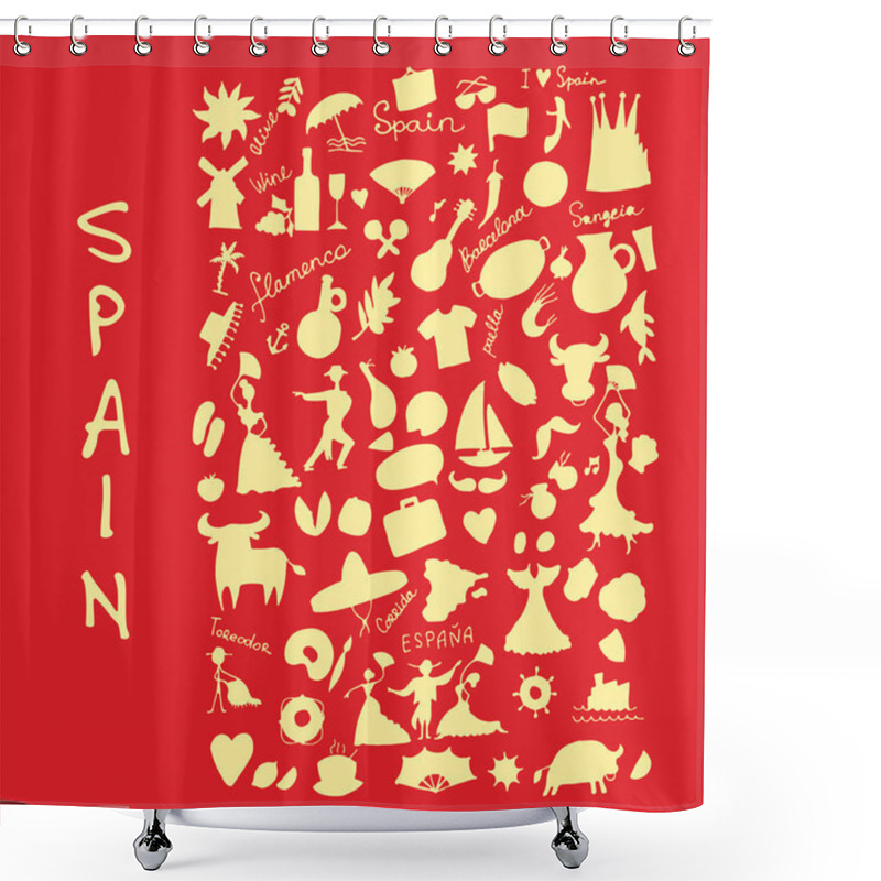 Personality  Spain, Icons Collection. Sketch For Your Design Shower Curtains