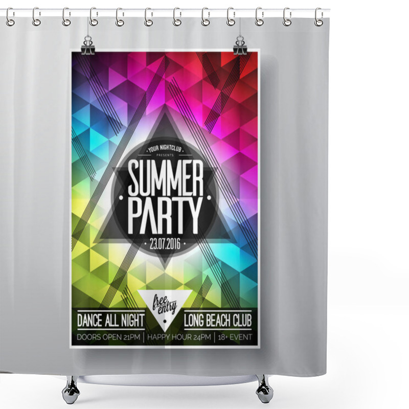 Personality  Vector Summer Beach Party Flyer Design With Typographic Elements And Copy Space On Color Triangle Background. Shower Curtains