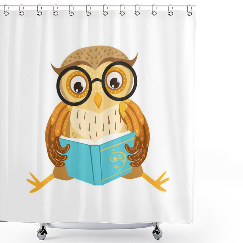 Personality  Owl Reading The Book Cute Cartoon Character Emoji With Forest Bird Showing Human Emotions And Behavior Shower Curtains