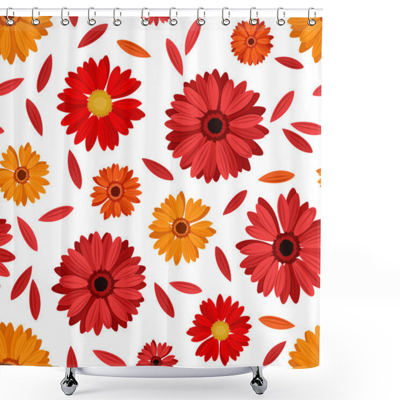 Personality  Seamless Pattern With Red And Orange Gerbera Flowers And Petals. Vector Illustration. Shower Curtains