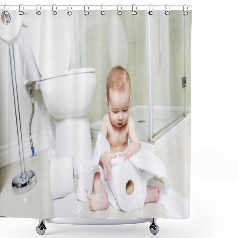 Personality  Toddler Ripping Up Toilet Paper In Bathroom Shower Curtains