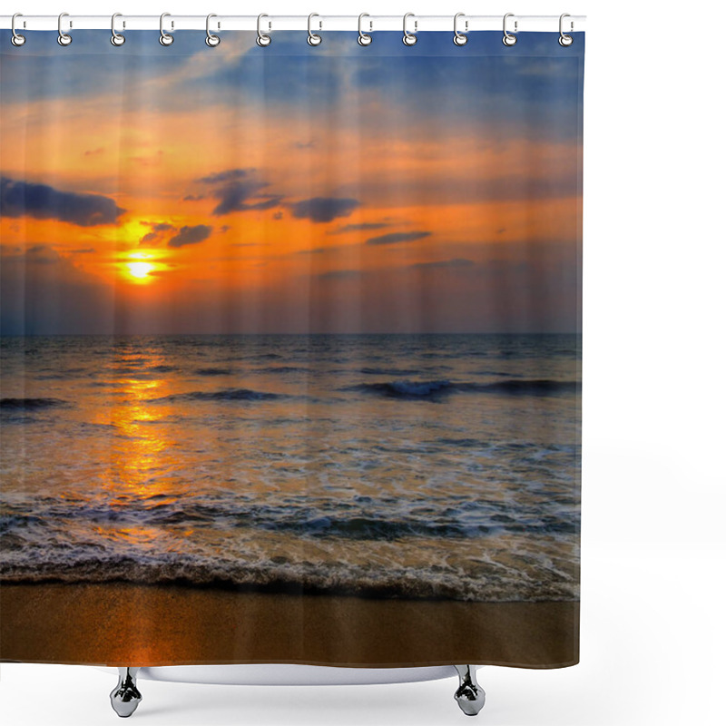 Personality  Beach Of The Ocean And Beautiful Sunrise. Shower Curtains