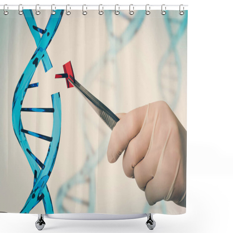 Personality  Hand Of Scientist Replacing DNA - Genetic Engineering And Gene Manipulation Concept - Retro Style Shower Curtains