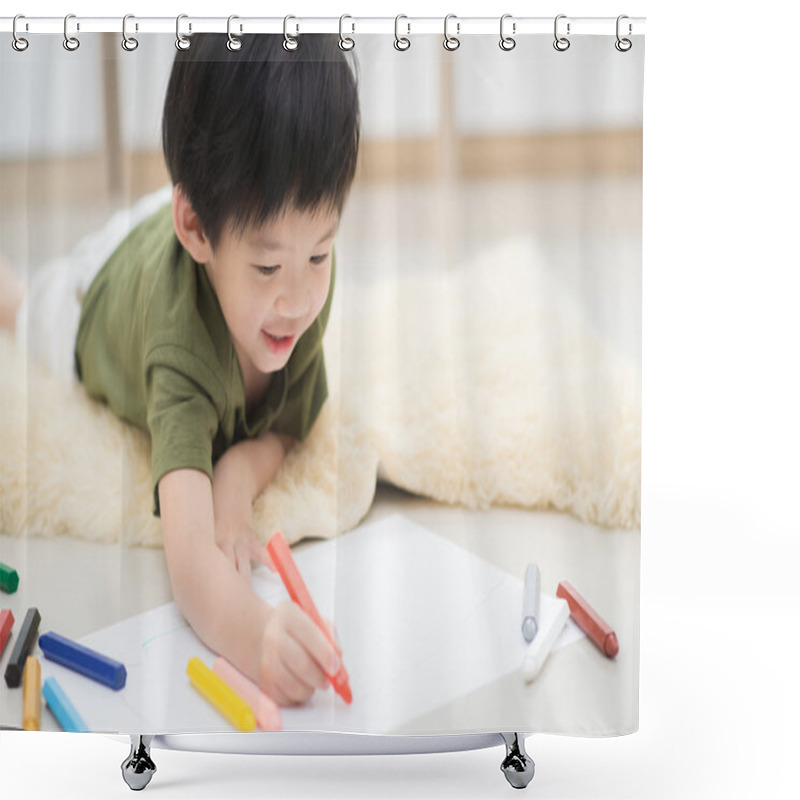 Personality  Child Drawing Picture With Crayon Shower Curtains