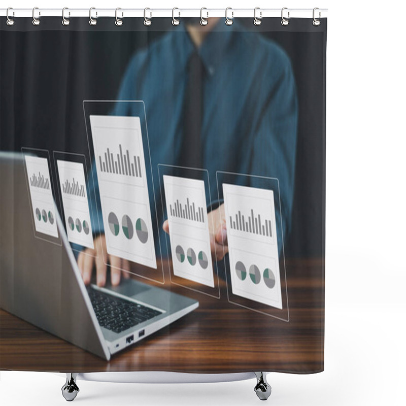 Personality  Document Management Concept, Businessman Using Computer To Document Management Concept, Online Documentation Database And Digital File Storage System Or Software, Records Keeping, Database Technology Shower Curtains