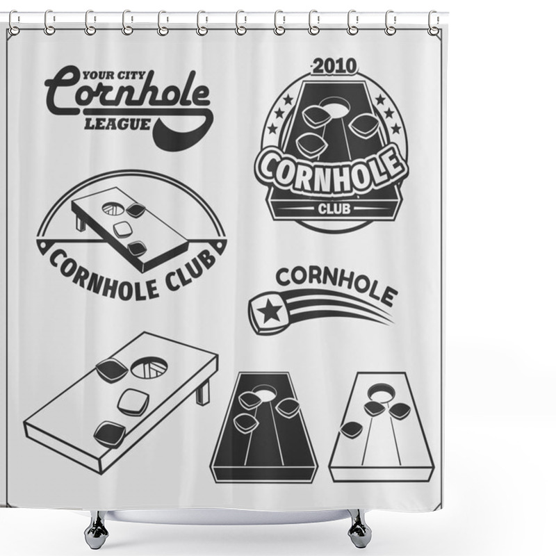 Personality  Cornhole Badges, Labels And Design Elements. Sport Club Emblems. Shower Curtains