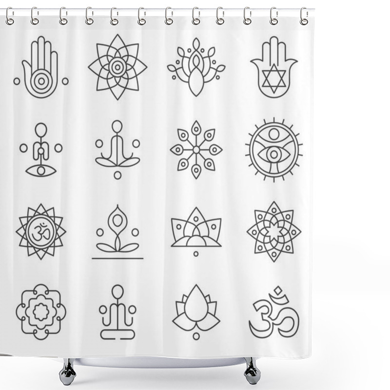 Personality  Vector Yoga Icons And Line Badges Shower Curtains