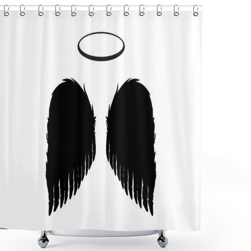 Personality  Silhouette Of Black Angel Wings And Halo Shower Curtains