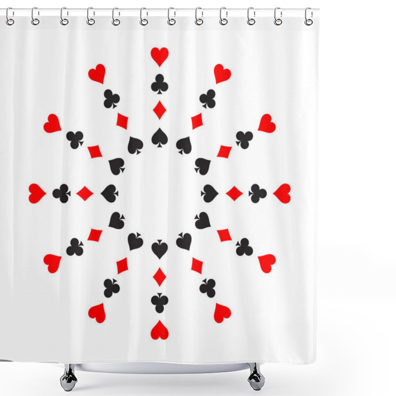 Personality  A Vibrant Arrangement Of Poker Suits Is Displayed In A Circular Design. Shower Curtains