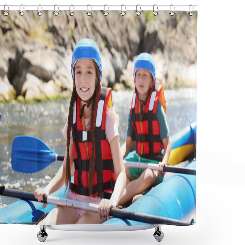 Personality  Little Children Kayaking On River. Summer Camp Shower Curtains