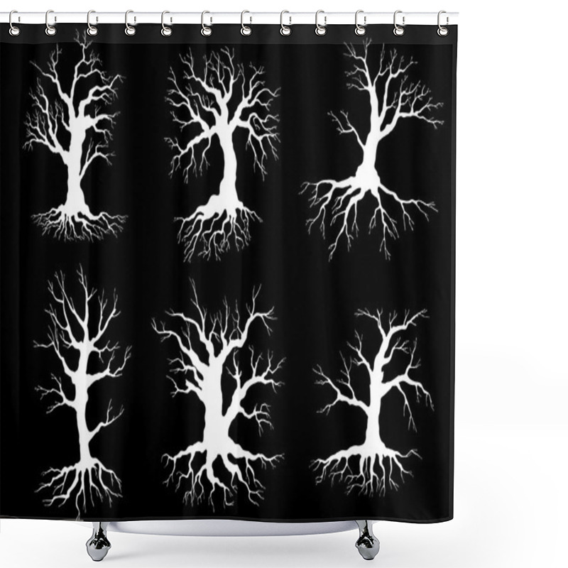 Personality  Dead Old Trees Silhouettes With Roots Shower Curtains