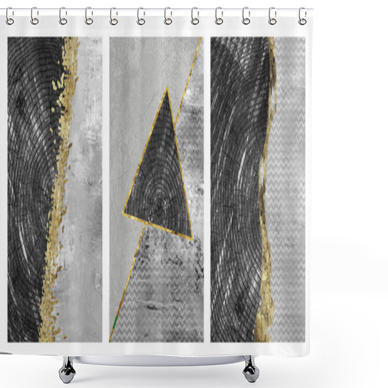 Personality  3d Abstract Black Trunk Wallpaper. Nordic Modern Black And Golden Modern Wall Decor. Curvy Lines In Drawing Resin Geode Functional Arton Painting Background Shower Curtains