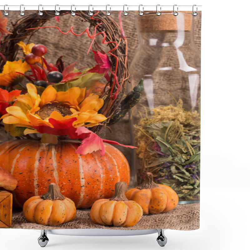 Personality  Still Life Autumn Harvest, Pumpkins And Mushrooms Shower Curtains