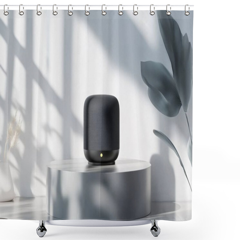 Personality  Modern Smart Speaker With Futuristic LED Lighting On A Sleek Platform Shower Curtains