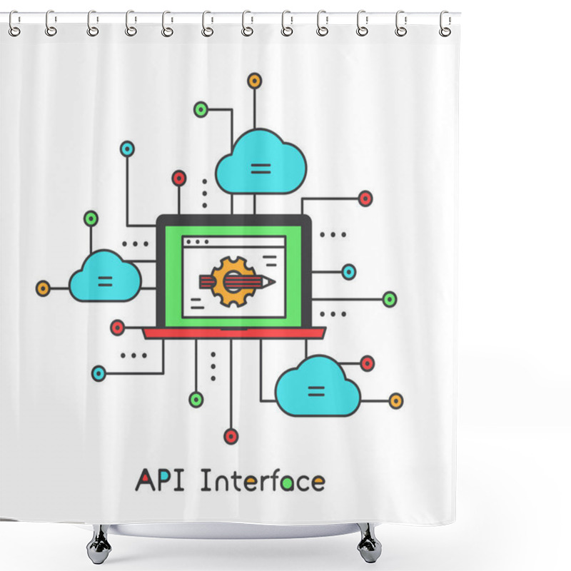 Personality  API Interface Customisation And Adaptation Using Servers Machine Learning And Cloud Database Vector Icon Illustration Shower Curtains