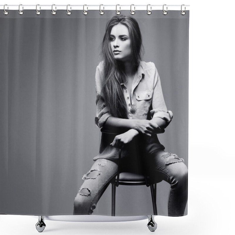 Personality  A Photo Of Beautiful Girl Is In Fashion Style, Glamour Shower Curtains