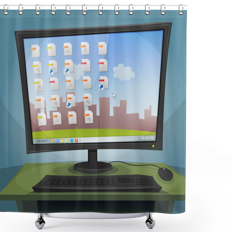 Personality  Desktop Computer With Operating System On Screen Shower Curtains