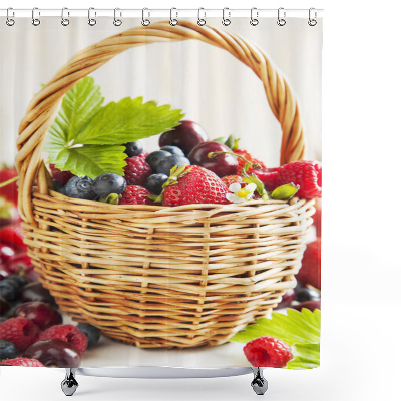 Personality  Assortment Of Summer Fresh Berries In The Basket Shower Curtains