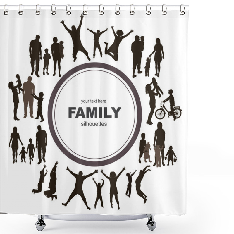 Personality  Young Family Concept. Frame With Family Silhouettes. Shower Curtains