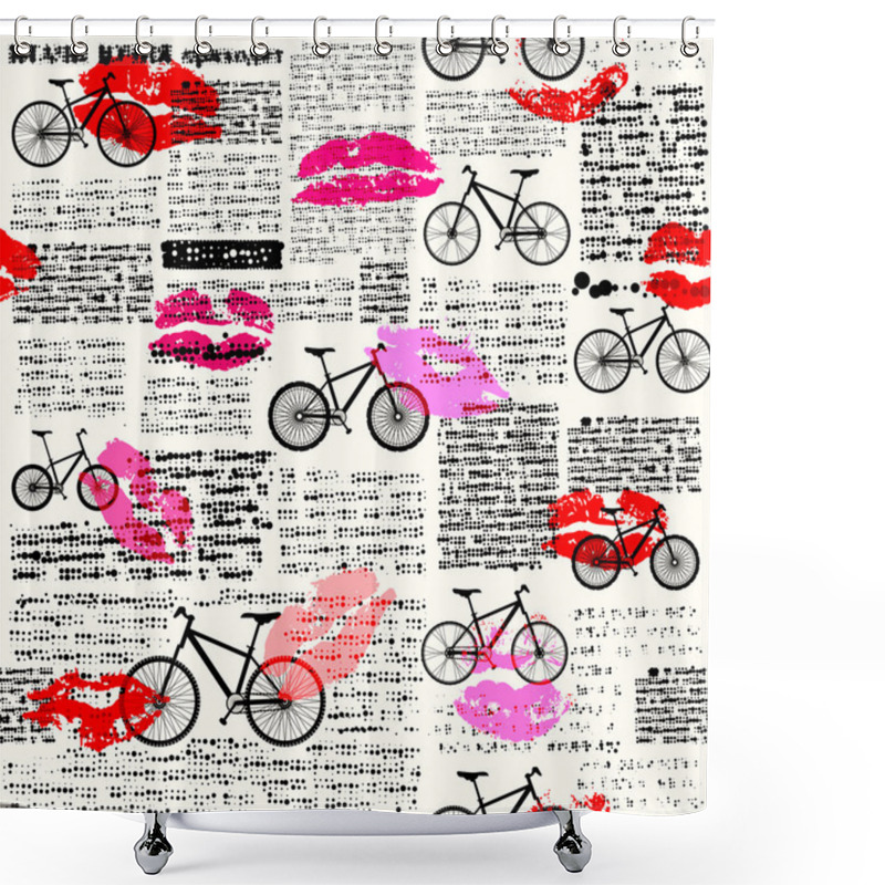 Personality  Newspaper With A Different Bicycles. Shower Curtains