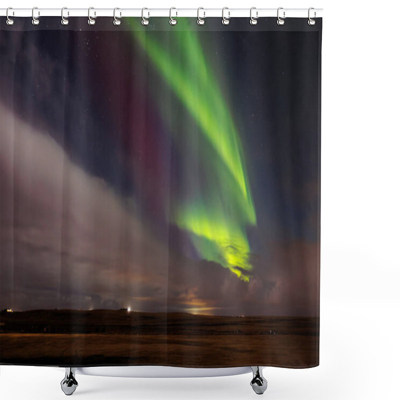 Personality  Aurora Borealis Over Snow Covered Hillside In Wintery Surroundings. Icelandic Northern Lights Are Magnificent Spectacle Of Nature, Shining The Nighttime Sky In An Icy Landscape. Shower Curtains