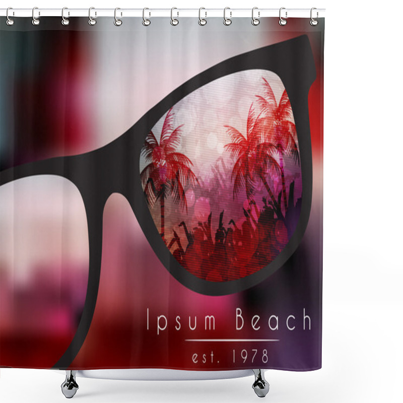 Personality  Summer Beach Party Flyer Design With Sunglasses On Blurred Background - Vector Illustration Shower Curtains