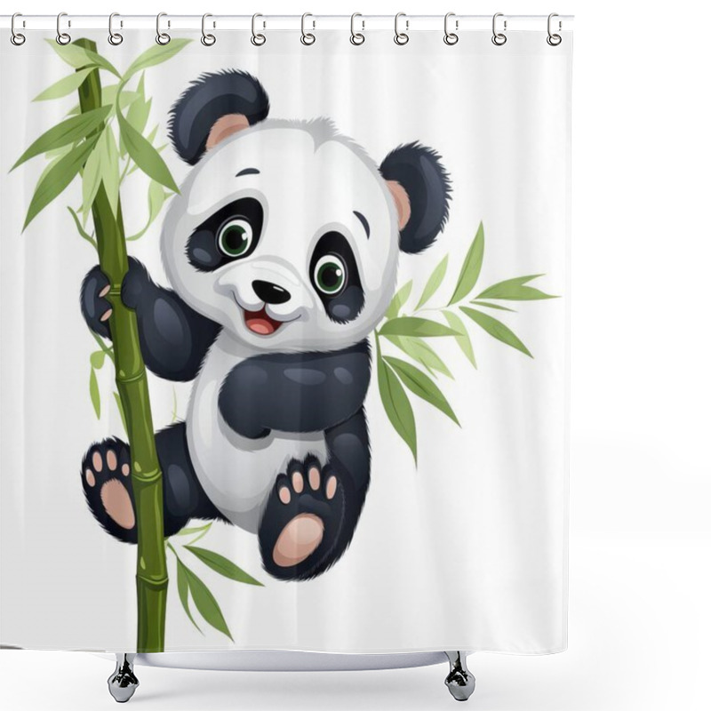 Personality  Panda Cartoon With Bamboo Shower Curtains