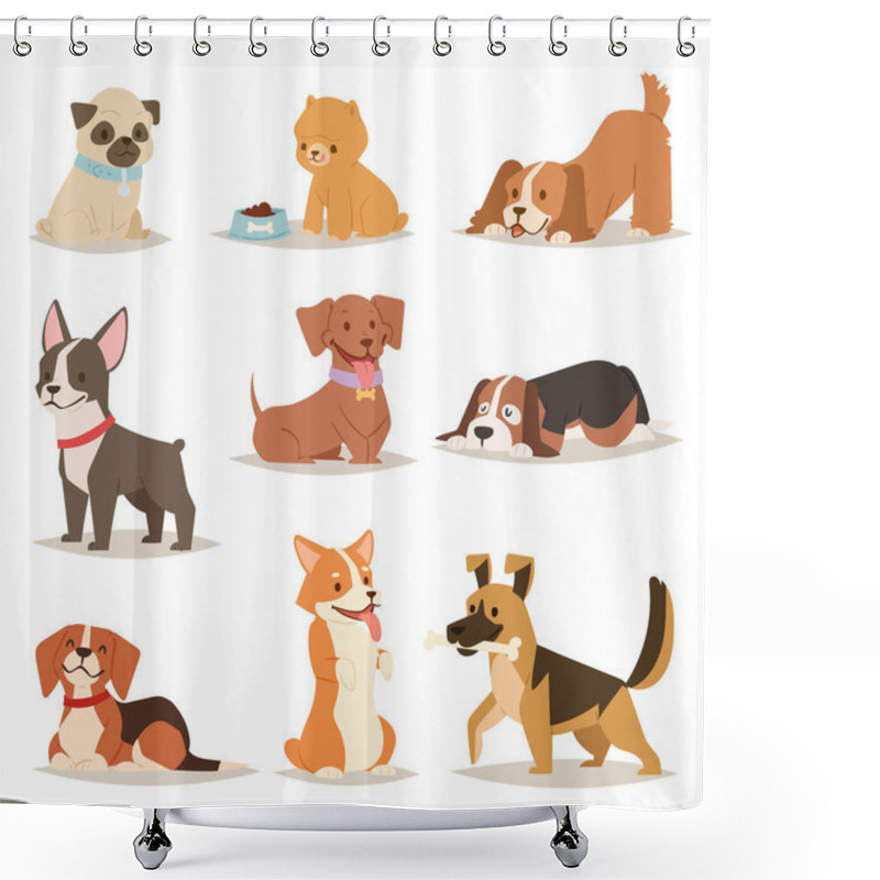 Personality  Funny Cartoon Dogs Characters Different Breads Illustration. Shower Curtains