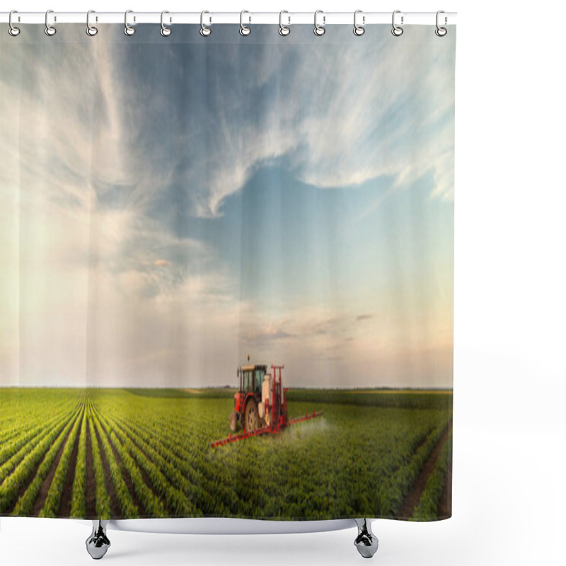 Personality  Tractor Spraying Pesticides At  Soy Bean Fields Shower Curtains