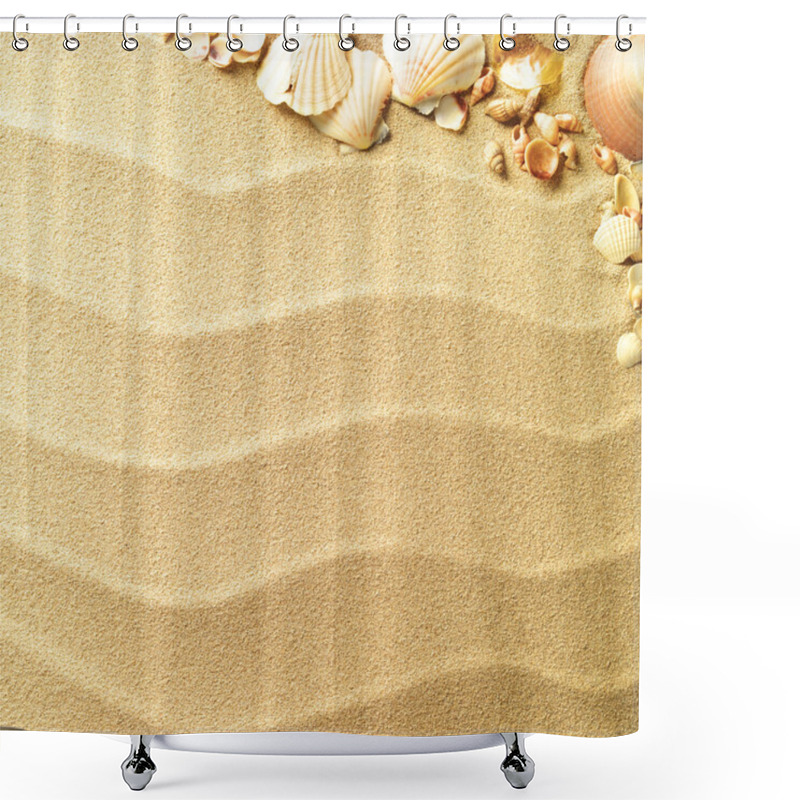 Personality  Sea Shells With Sand As Background Shower Curtains