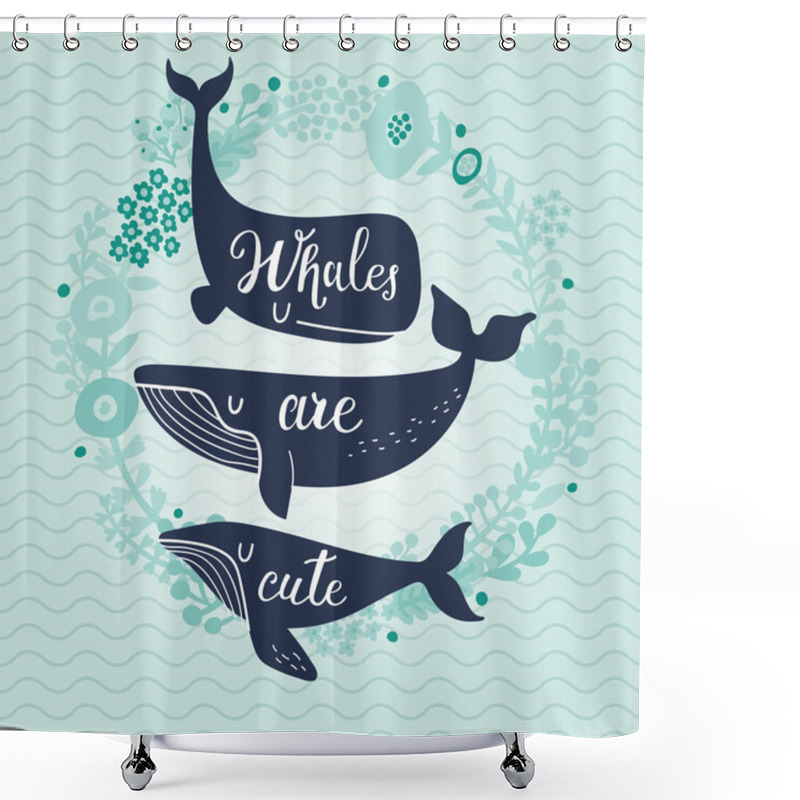 Personality  Cute Cartoon Blue Whales Card Shower Curtains