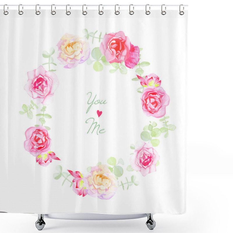 Personality  Delicate Roses Wedding Wreath Vector Card Shower Curtains