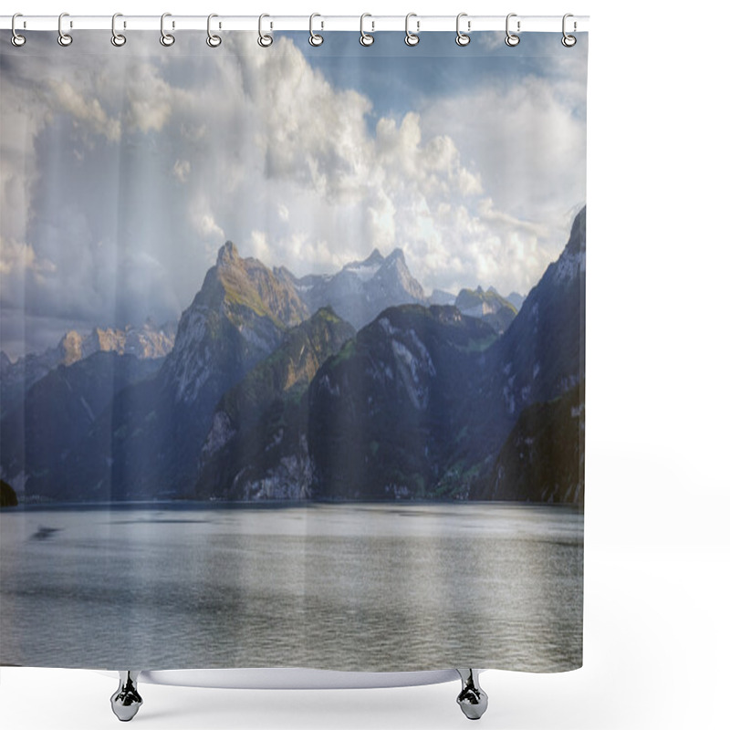 Personality  Picturesque Swiss Lake And Alps Before Sunset, Switzerland, Euro Shower Curtains