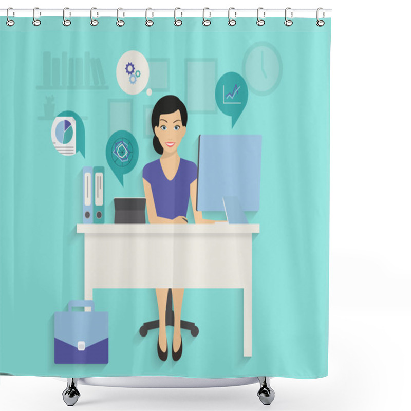 Personality  Woman With Computer Shower Curtains