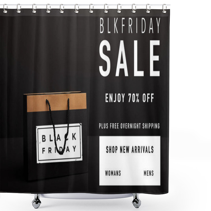 Personality  Close Up View Of Paper Shopping Bag With Black Friday Sale Shower Curtains