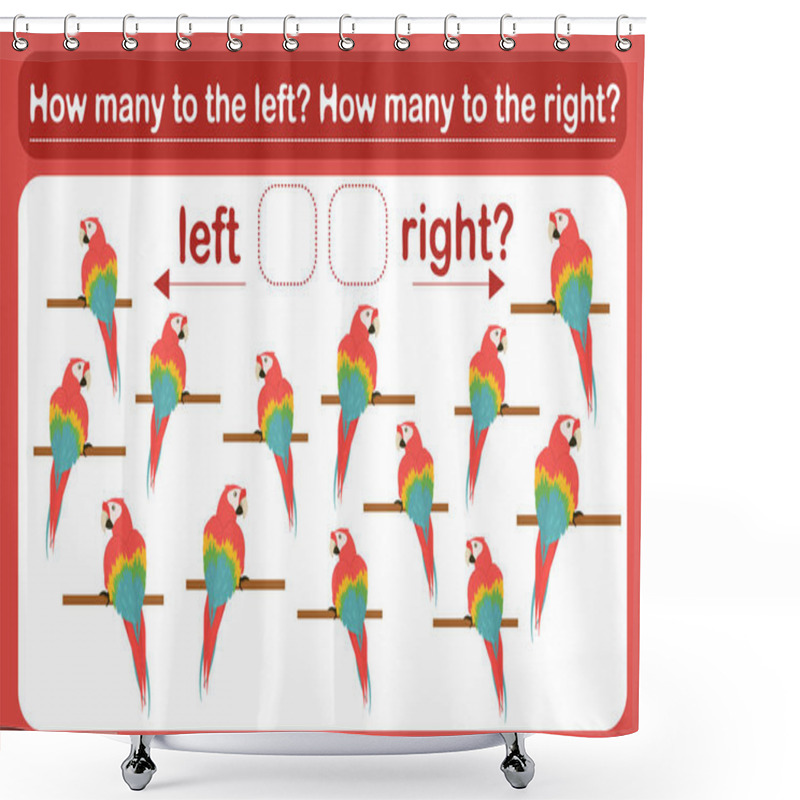 Personality   A Logic Game For Kids Called Left Or Right. Spatial Orientation With Parrots. Training Sheet. Count How Many Parrots Are Turned Left And How Many Are Turned Right. Shower Curtains