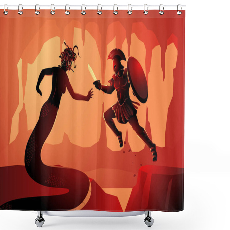 Personality  Greek Mythology Vector Illustration Of Perseus Fighting Gorgon Medusa. Perseus Is The Legendary Founder Of Mycenae And Of The Perseid Dynasty Shower Curtains