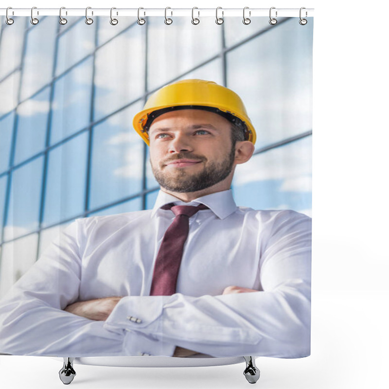 Personality  Professional Architect In Hard Hat Shower Curtains