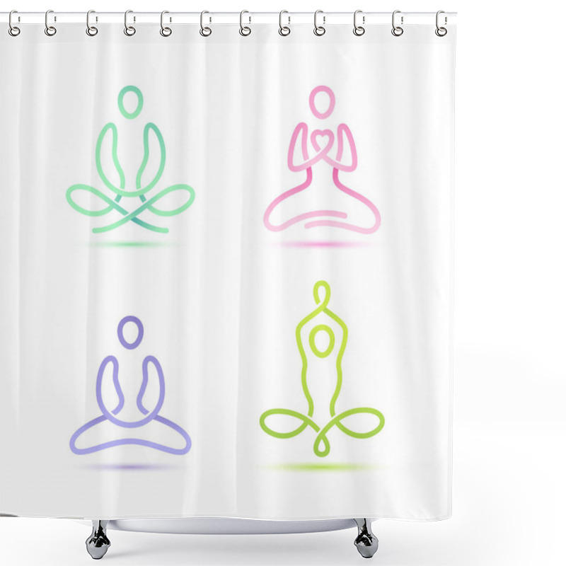 Personality  Vector Set Of 4 Figures Sitting In A Lotus Pose Shower Curtains