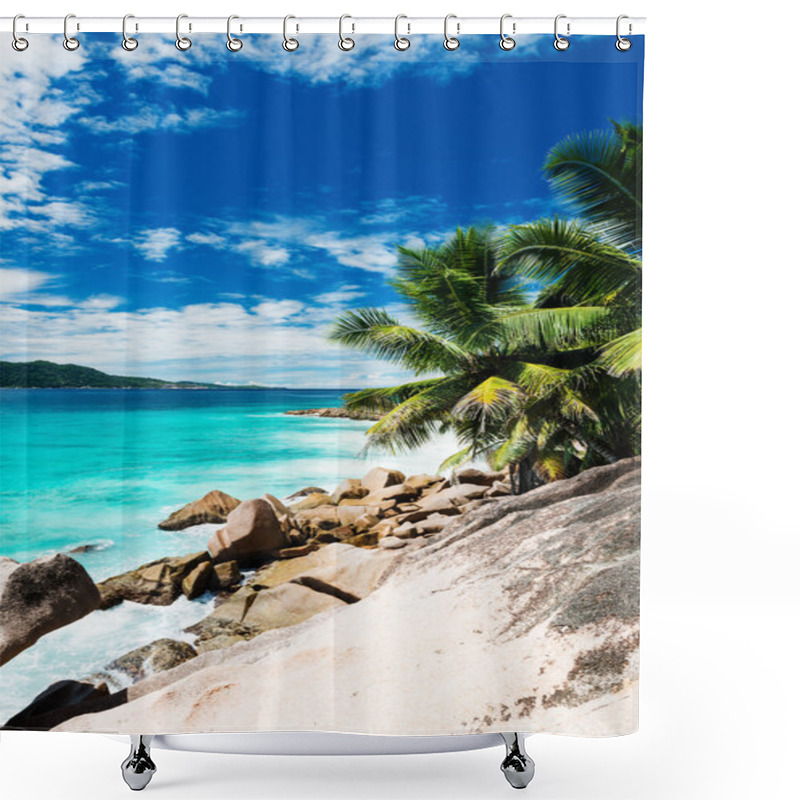 Personality  Palms On Tropical Beach On Seychelles Shower Curtains