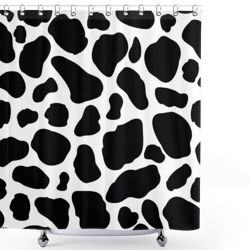 Personality  Vector Cow Pattern Seamless Background. Black Irregular Patches On White Backdrop. Abstract Cows Skin Texture Illustration. Random Bovine Spots Hand Drawn Design. Farm Animal Textural All Over Print Shower Curtains