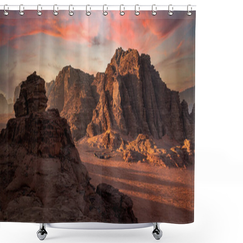 Personality  Beduin Camp At Sunrise In Wadi Rum Desert, Jordan Shower Curtains