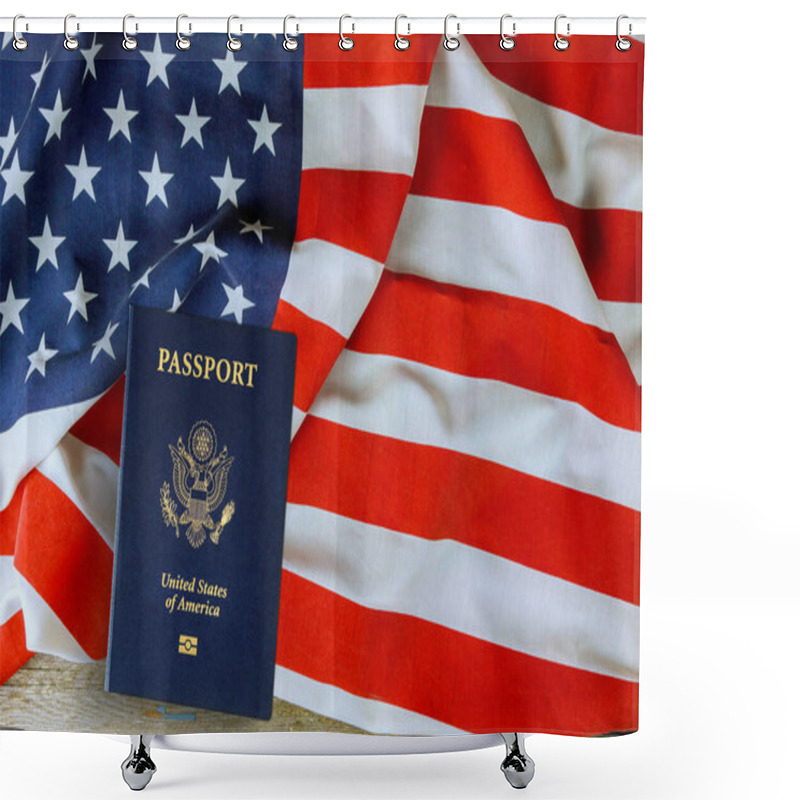 Personality  US Passport Is Symbol Of Citizenship Naturalization Over Background Of American Flag Shower Curtains