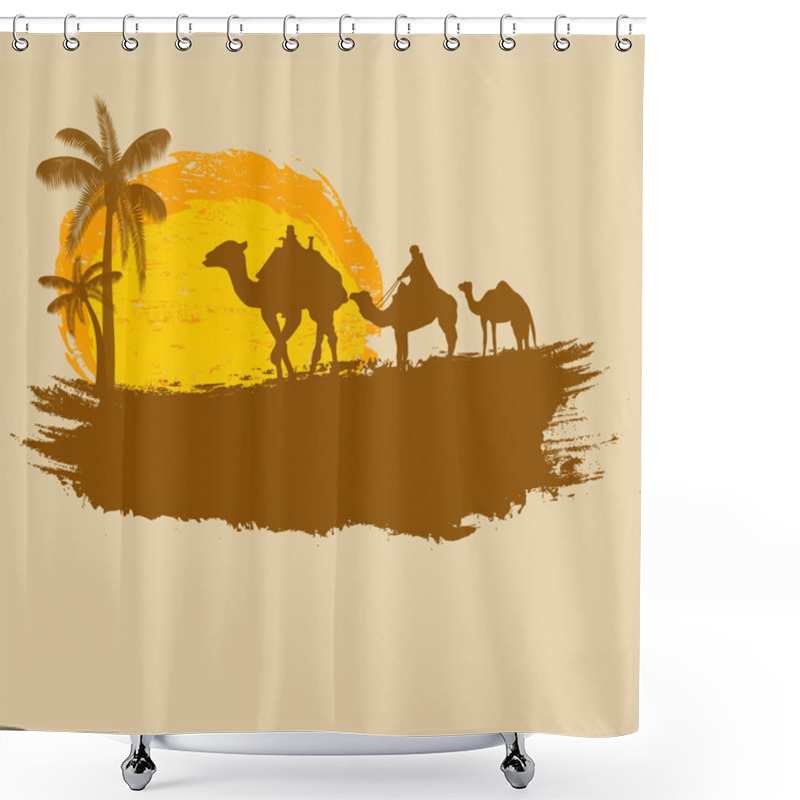 Personality  Camel And Palms On Grunge Background Shower Curtains