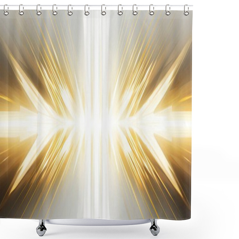 Personality  Gold Horizontal Lines, Symmetrical Composition, Bioluminescence, Pure White Background. Abstract Background Shower Curtains