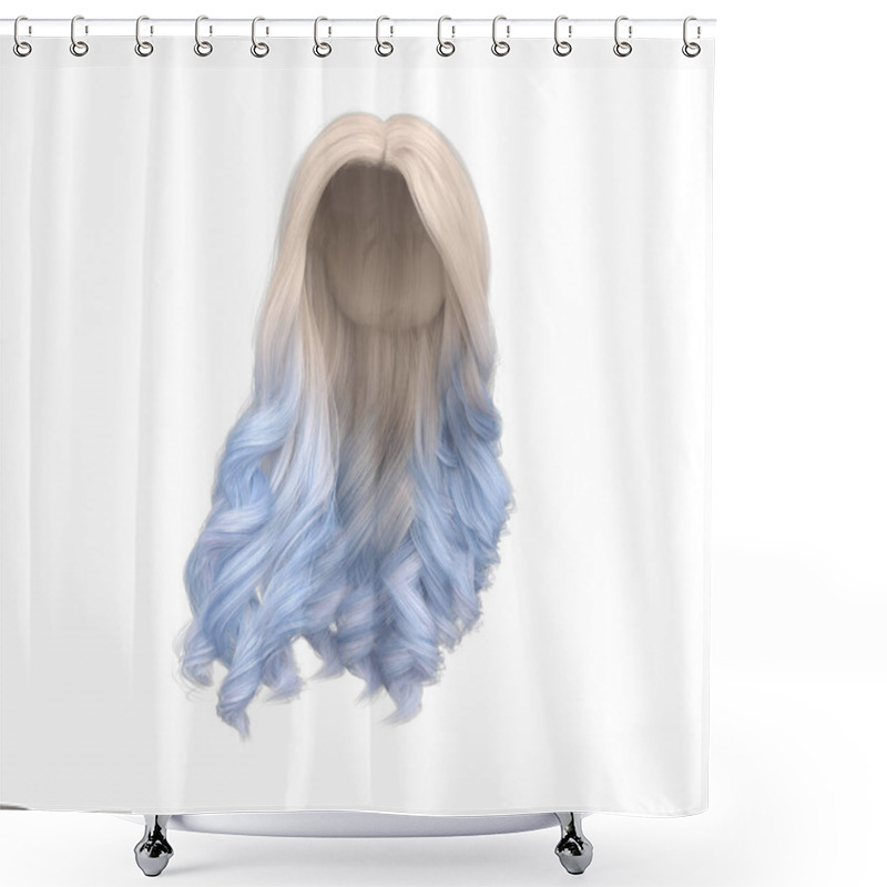 Personality  3d Rendering Blond And Light Blue Wavy Princess Hair Isolated Shower Curtains