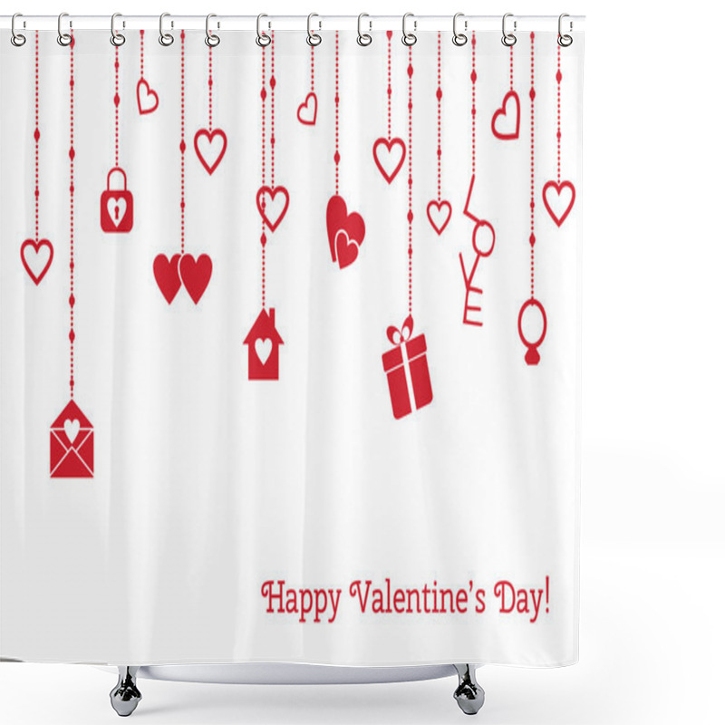 Personality  Greeting Card For Valentines Day With Hanging Hearts, Gifts Shower Curtains