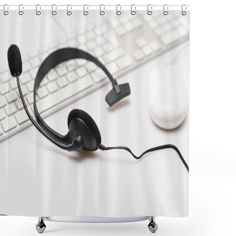 Personality  Office Black Headphones On White Keyboard Shower Curtains